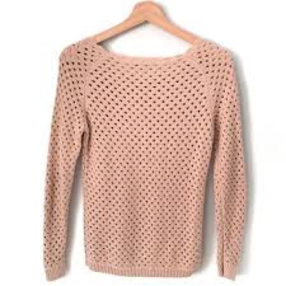 Ann Taylor LOFT Petites Crochet Pink Rose colored Sweater, Size MP - Picture 3 of 7